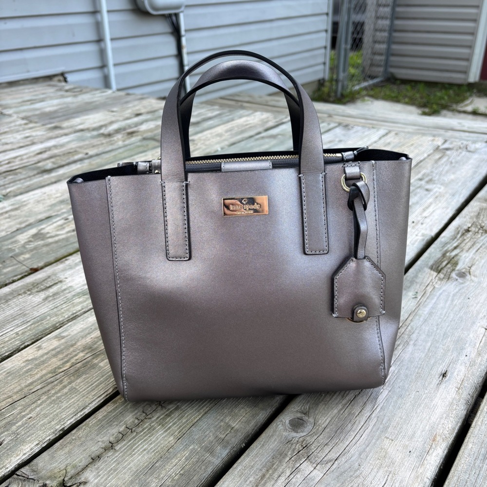Kate Spade New York Newbury Lane Loden Metallic Pewter Leather Satchel Crossbody